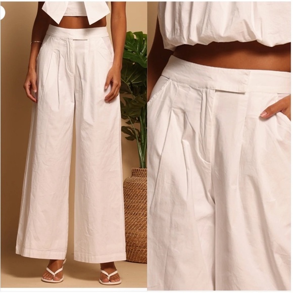 WINDSOR WIDE LEG TROUSER WHITE LINEN PANTS TWEED - Picture 1 of 12
